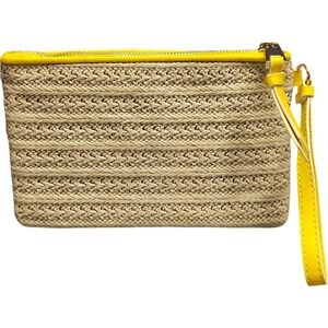 Simply Vera Wang Casual Beach Straw Clutch Wristlet Womens Tan Yellow Zipper